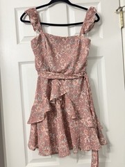 Forever 21 Pink Floral Mini Dress Square Neck Ruffle Strappy Zip Lined Size M