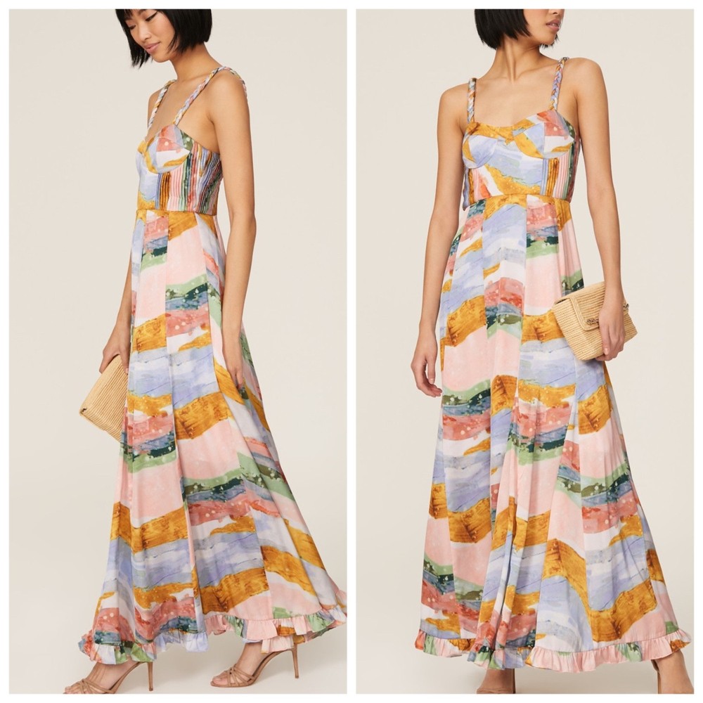 HUTCH Shyla Twist Strap Pastel Pink Yellow Dress Maxi Braided Strap – Size 10