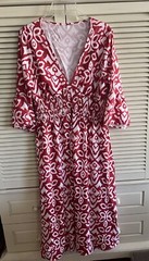 No Brand Red & White Batik Pattern Dress, L