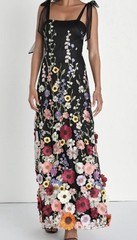3D Floral Applique Tie-Strap Mesh Tulle Maxi Dress in Black – Lulus Size L