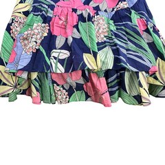 Talbots Womens 10 Tropical Floral Sleeveless Midi Dress Navy Pink Ruffle Cotton