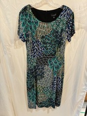 Connected Apparel Woman Sz 10 Peacock Print A Line Pockets Cap Sleeve Soft Dress
