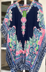 Lilly Pulitzer Atlin Silk Caftan Seaglass Menagerie Indigo L/XL NWT (09050D)