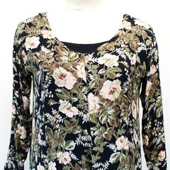 Her Style Vintage 80&rsquo;s Reversible Black Floral Rayon Modest Midi Dress Medium
