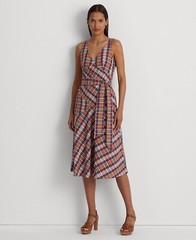 LAUREN Ralph Lauren NWT Belted Sleeveless Madras Dress Purple Navy Size 8 $195