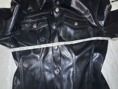 Zara Black Faux Patent Leather Shirt Dress
