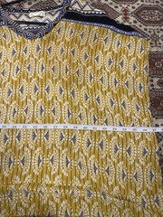 Seven Islands Shift Dress V-Neck Short Sleeve Knee Geometric Yellow Blue L/XL