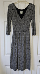 Maeve Black White Geometric V-Neck Midi Dress 3/4 Sleeve Fit & Flare S