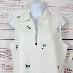 T By Talbots Dress Large Petite White Pique Embroidered Pickleball Sleeveless