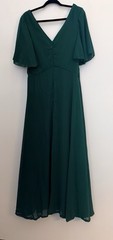 Women’s Green Solid V-Neck Long Gown Dress Flutter Short Sleeve Sequin Size 10