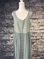 Frye And Co Womens XL Green Maxi Tank Dress Button Front Pockets Casual