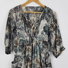 Ojay Womens Size 6 Multi-Coloured Elastic Waist V-Neck Dress 3/4 Sleeves
