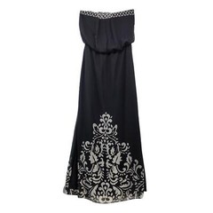 Womens Strapless Maxi Dress Chiffon Blouson Black White Ethnic Print Size 0