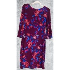 Calvin Klein Womens Plum Purple Floral Bell Sleeve Sheath Dress Size 4 CD8C16DX
