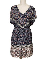 RED CAMEL Multicolor V Neck Short Sleeve Elastic Waist Lined Dress Womens Size L