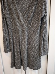 Mossimo Supply Co Gray Solid Wrap V-Neck Long Sleeve Stretch Knit Short Dress L