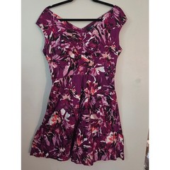 East 5th Petite Purple Floral Cap-Sleeve Fit & Flare Dress. size 12P Sd11