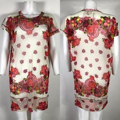 Vtg Jean Paul Gaultier Soleil Rose Print Mesh Dress S