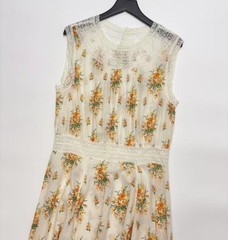 Women Doen Printed lace patchwork sleeveless dress