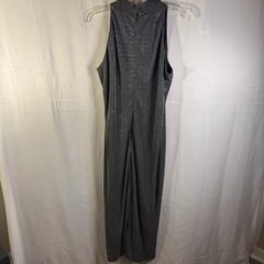 Vintage Datiani Metallic Silver Maxi Dress Sz 12 Sleeveless Mock Neck Gown Party
