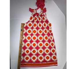 Mud Pie Women Pink Orange Geometric Quatrefoil Halter Bow Neck Mini Dress Small