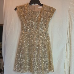 B. Darlin Gold sequin short formal dress with open back & ribbon tie size 5/6