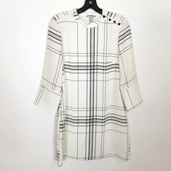 H&M Stand Up Collar Mini Dress Sz 6 Black White Plaid 3/4 Sleeve Office Party