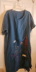 ibee Womens 2XL Blue 55% Linen Embroidered Midi Dress Short Sl Side Pocket Hi Lo