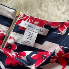 Tabitha Webb Blue Red Striped Floral Sleeveless Sheath Shift Dress