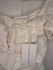Saints & Secrets Born Free White Eyelet Lace-Up Ruched Mini Dress