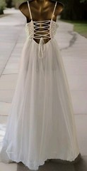 FAERIESTY womens white sequin embellished lace back ballgown dress size 12 prom
