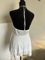 White/Gold Solid Halter V-Neck Mini Dress Sleeveless Embroidered Beaded L