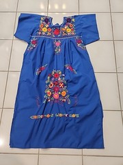 Vtg Mexican Oaxacan Boho Ethnic Hand Embroidered Floral Blue Tunic Dress*GUC