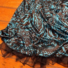 Ruby Rox Strapless Ruched Dress Blue Black Damask Tulle Skirt Size L Y2K cutie