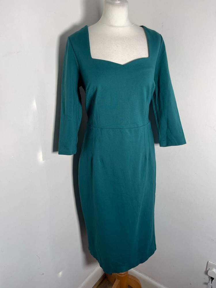 Boden bottle green midi dress 16 R VGC stretch fitted sheath shift work
