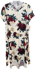 NWT LuLaRoe Medium White Cream Tan Deep Red Green Floral Carly Swing Dress