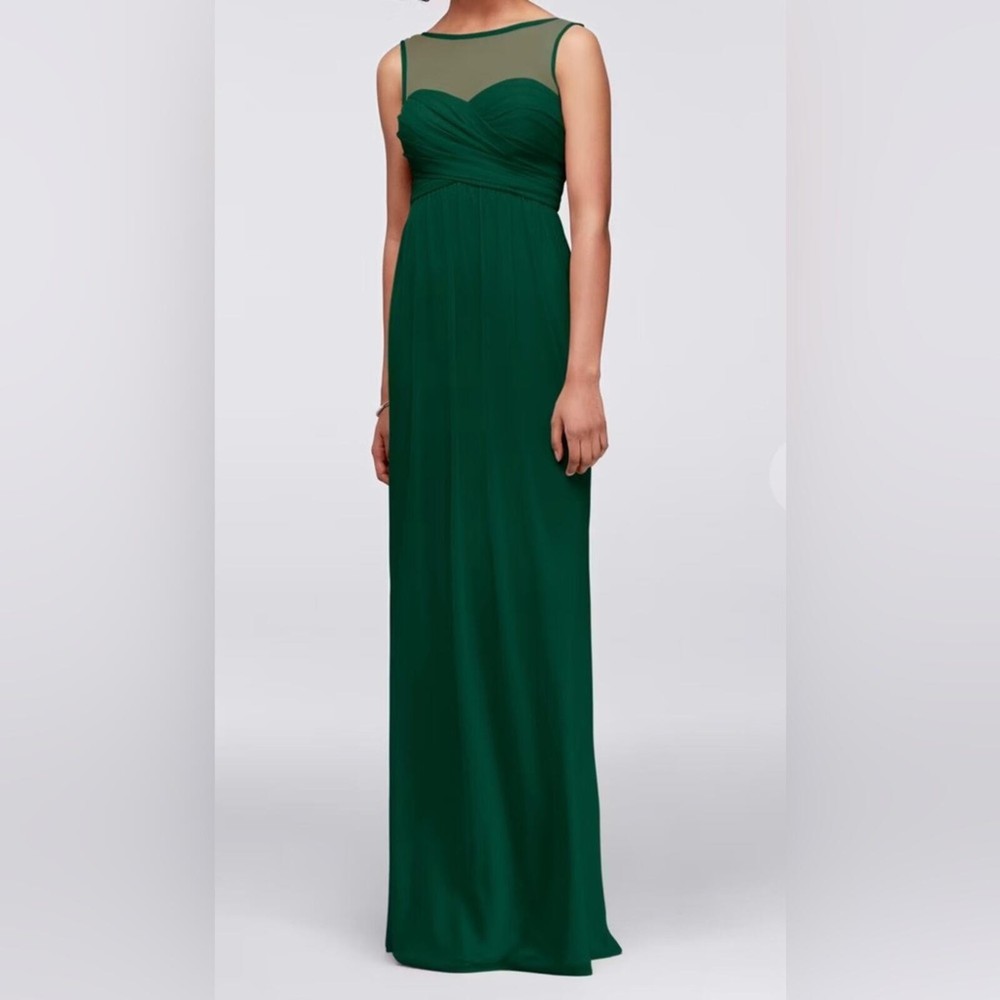 David’s Bridal Dark Green Long Mesh Dress With Illusion Sweetheart Neckline Gown