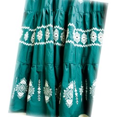Fine Gathers & Drape Maxi Length Tiered Shirt Flared Dress Cotton Turquoise Boho