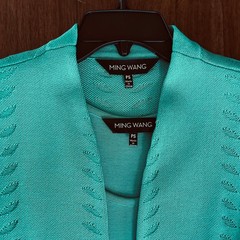 Ming Wang PS Teal Knit Sweater Shift Dress Longsleeve Cardigan Jacket Easter