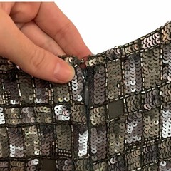 Retroféte Delilah Mini Dress Gunmetal Gray Bead Sequin Boat Neck Sleeves XS