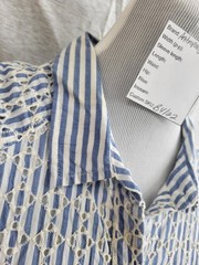 Anthropologie Stripe Sleeveless Button Embroidered Eyelet Blue White Dress Sz 12