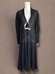 Vintage Late 1920s / Early 1930s Black Chiffon Art Deco Evening Gown