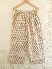 100% Pure Cotton Boho Beige Women Long Pants, Casual Wear Outfit MG1226