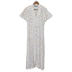 Vintage 90s Floral Maxi Shirt Dress Size 8 Cottagecore Prairie Romantic Modest