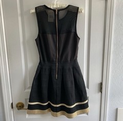 Choklate Black/Gold Fit & FlareShort Dress Sweetheart Sheer Mesh Yoke Zip S