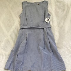 Anne Klein Blue White Striped Sheath Dress Sleeveless Scoop Knee 16 Zip