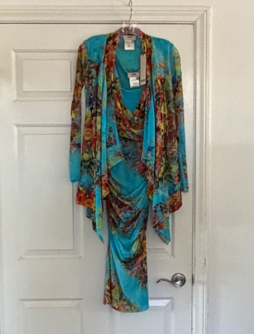 FUZZI Floral Long Sleeve Jacket S &Sheath Bodycon Tulle Mesh Midi Dress M
