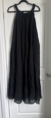 Three Graces London 100% Ramie Black Maxi Dress 10 With Pockets Made In Poland