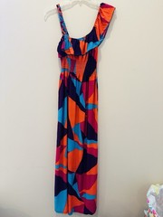 NwT Julia Fashion Silk Blend Maxi Slip Dress L/XL Geometric Asymmetric Beach