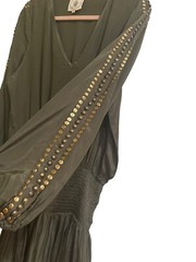 Muche Et Muchette Womens Mini Dress Olive Green Studded Balloon V-Neck Size OS